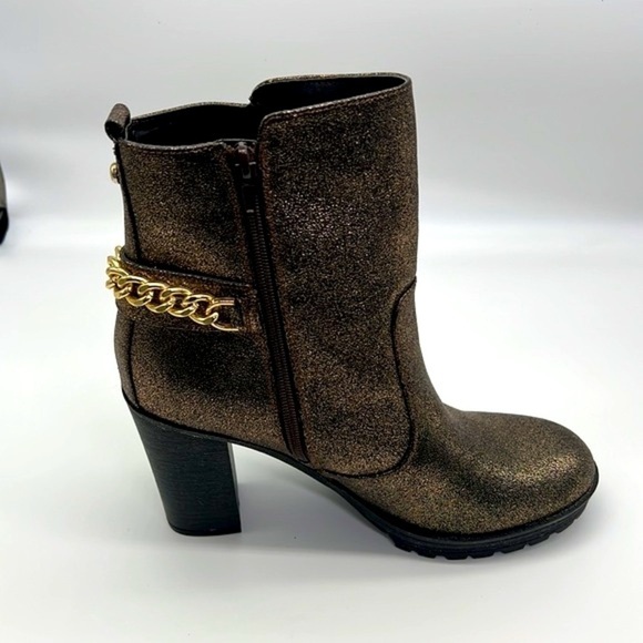 G By Guess - Greedy Gold Glitter Moto Boot With Gold Chain Size 10 - Picture 11 of 15